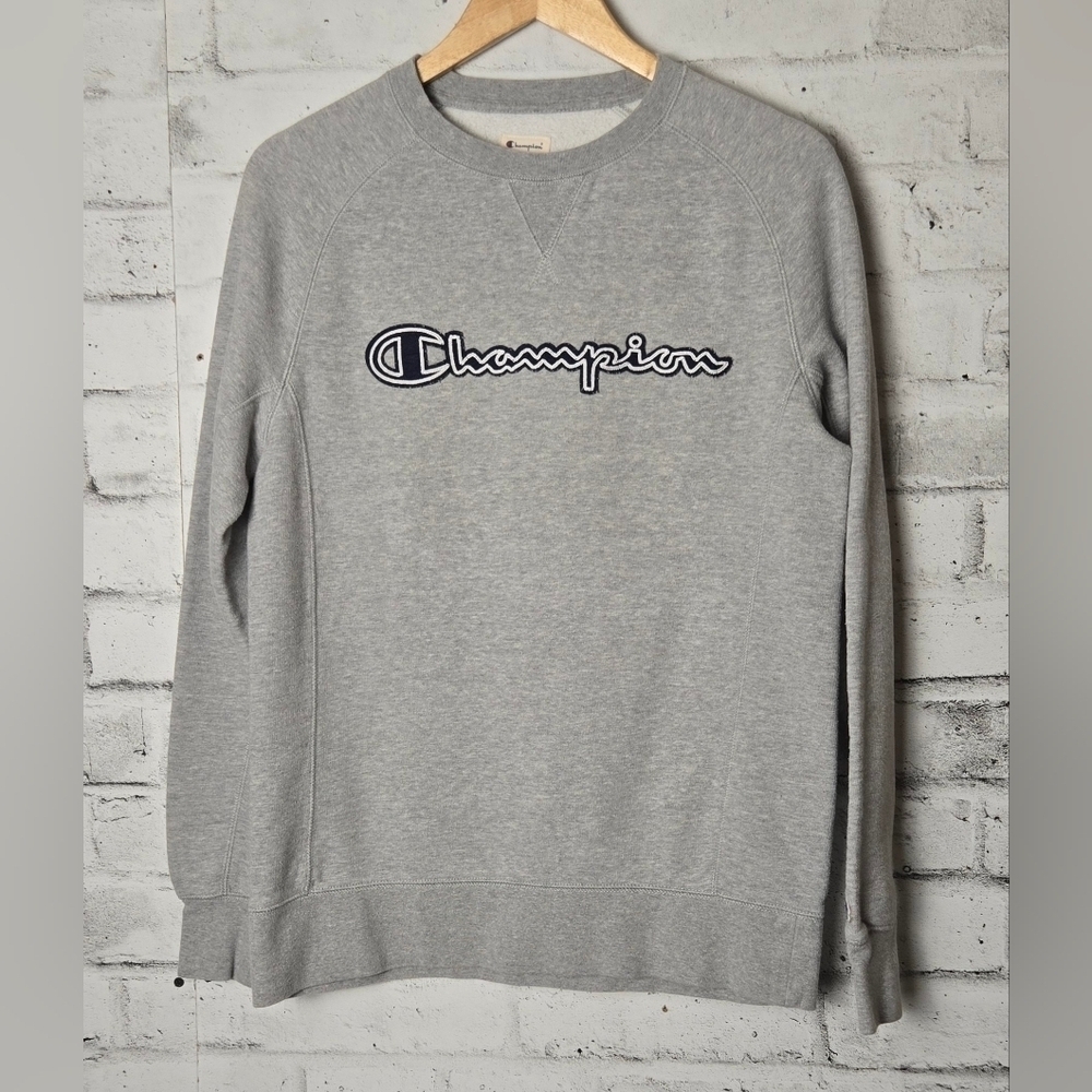 Champion Script Logo Crewneck Sweatshirt Grey Athleisure Small